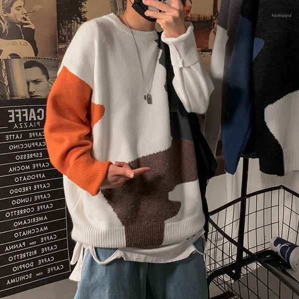 

winter sweater men's warm fashion retro casual knitted pullover men streetwear loose korean knitting sweaters mens clothes -2xl1, White;black
