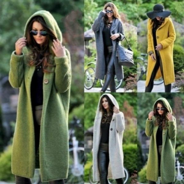 

2020 winter women knit cardigan hooded coat sweater coat lady solid color thick soft fashion jacket knit long cardigan, Tan;black