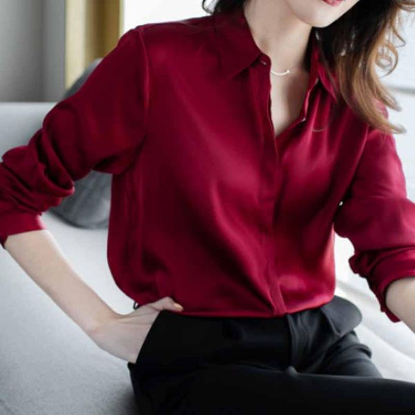 

women's blouses & shirts women button turn down collar office lady long sleeve casual blouse loose baggy blue/wine red /black, White