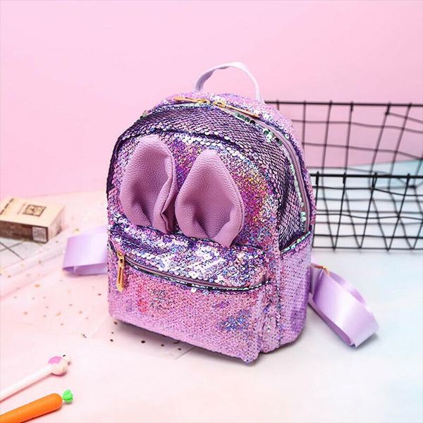 

new kids student sequins backpack cute rabbit ears double shoulder bag mini backpacks children girls sequined travel knapsack