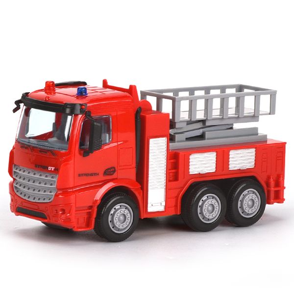 

diecast toy vehicle fire engine transport truck 1:55 pull back fire water cannon ladders truck rescue car toy gift for kid