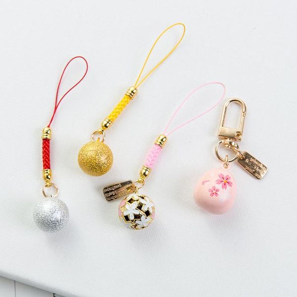 

chunou omamori japanese pink gold cherry blossom bell pendant bag phone pendant pompom llavero para mujer luxury keychain1, Silver