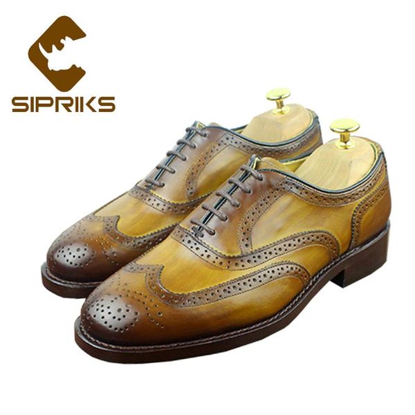 

sipriks luxury mens brogue shoes genuine leather patina dress shoes itlaian custom blake welted social flats 44, Black