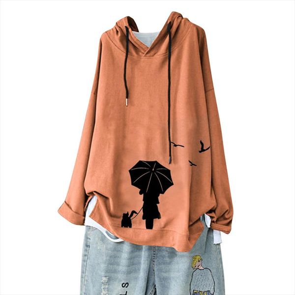 

plus size hoodie sweatshirt for women autumn harajuku cat and people printing blouse oversize long sleeve hooded pullovers, Black