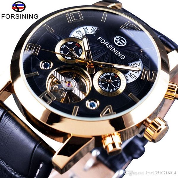 

2019 new forsining tourbillion fashion casual business men watches clock multi-function display men's automatic mechanical watches bran, Slivery;brown