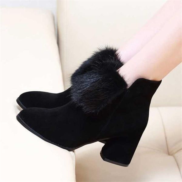 

fashion women's boots new winter boots mid-heel plus velvet warm high heel women short casual shoes ladies1, Black