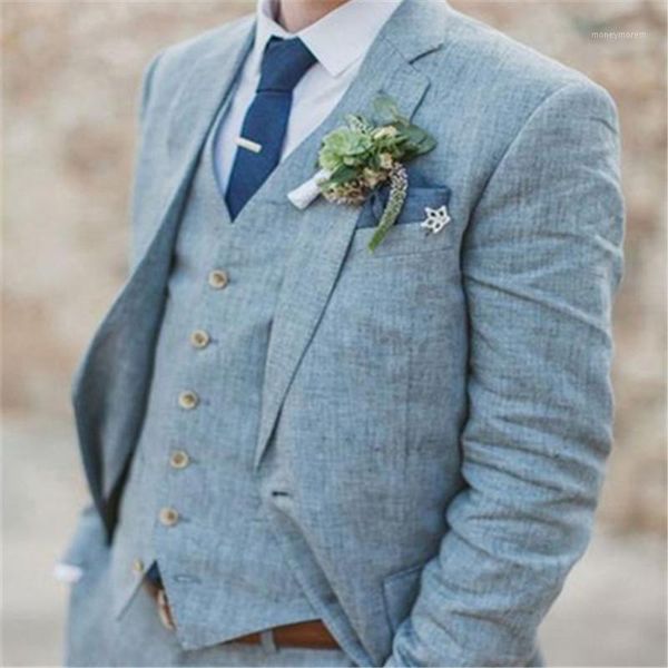 

light blue linen wedding suits for men terno slim fit groom custom 3piece (jacket+pants+vest+tie) latest coat pant designs1, White;black