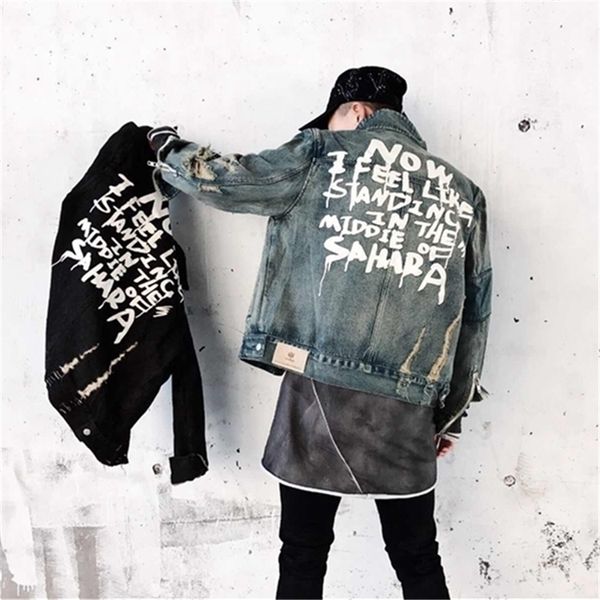 

men's jean jackets streetwear hip hop bomber jacket denim jacket men brand ripped denim jackets casual fashion coat 201103, Black;brown