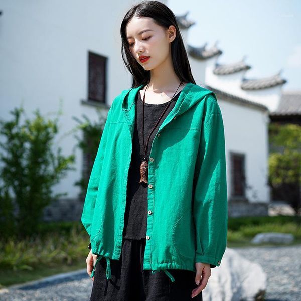 

spring autumn cotton and linen women loose hooded casual bouses ladies long sleeve shirts tas471, White