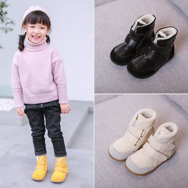 

winter new thick cotton shoes men and women genuine leather barefoot baby snow boots warm plus velvet boots y200104, Black;grey