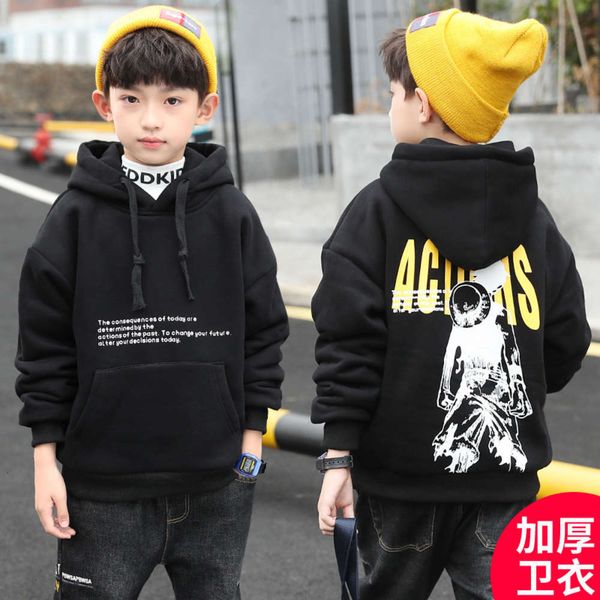 

boys' plush cloth children's sweater winter korean thickened hoodie kpwb, Black
