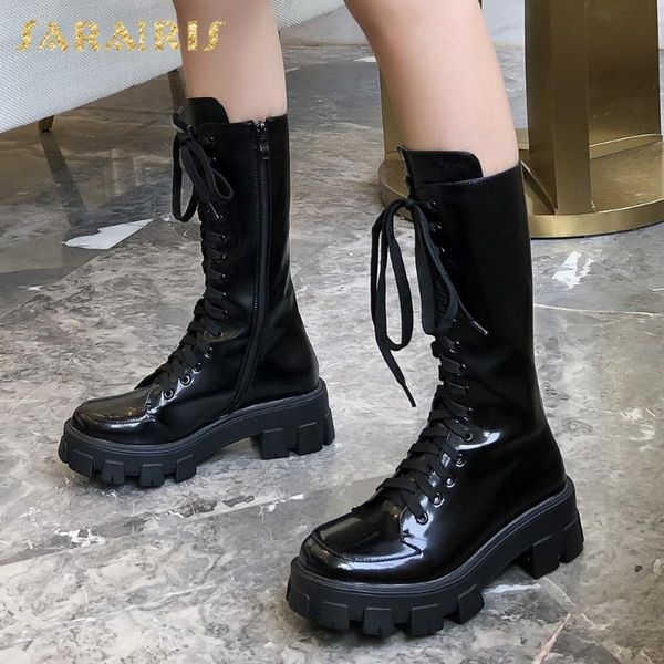 

boots sarairis 2021 fashion genuine leather trendy luxury women shoes shoelaces zipper platform ins boot ladies, Black