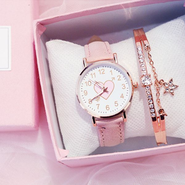 

sakura pink children's female student fashion simple girl girlfriends cute one arrow wear heart-shaped watch, Silver