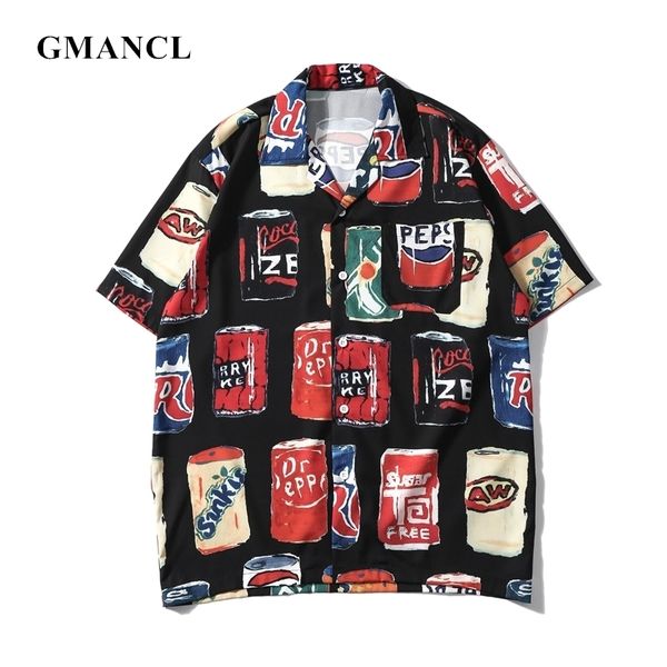 

summer men hip hop personality holiday printed thin loose shirts streetwear harajuku mens short sleeve shirts camisa masculina y200408, White;black