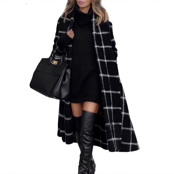

2021 new complete female jacket x-long has stripes with regular european american hood autumn and winter wool chess sander lqjl, Black