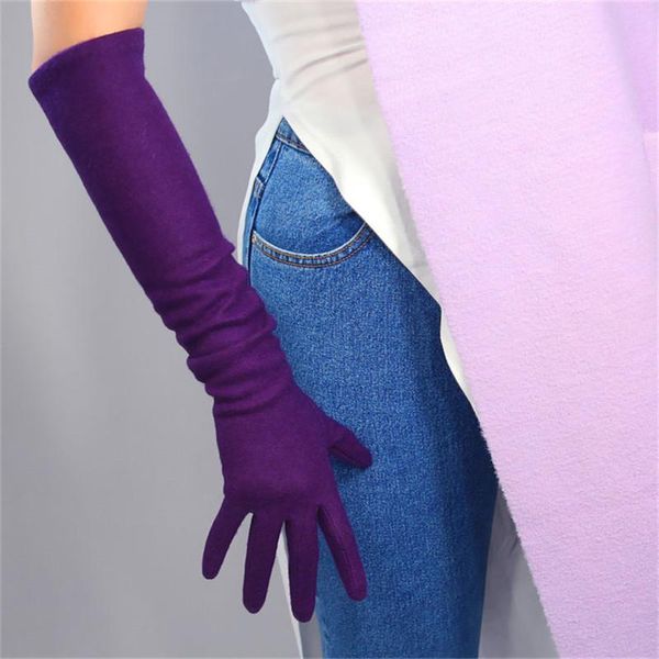 

five fingers gloves cashmere long section 50cm over elbow elastic wool tweed small fragrant wind cherry pink light female wyr06, Blue;gray