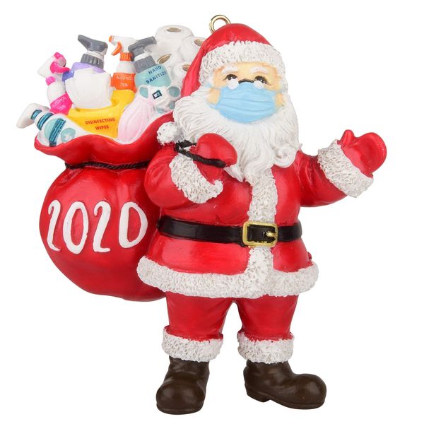 

diy 2020 quarantine christmas santa decoration wearing a face mask personalized tree hanging ornament xmas decorating