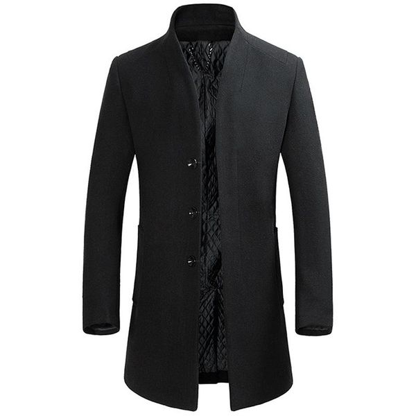 

men's wool & blends 2021 autumn long single breasted veste en laine hiver homme, Black