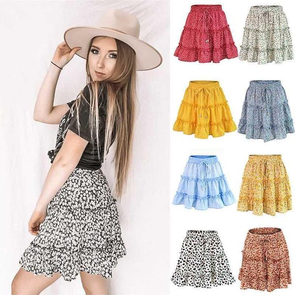 

women beach floral skirt ladies dot summer above knee high waist lace up casual fashion skirts1, Black