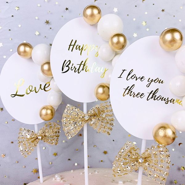 

1pc happy love gold circle balls cupcake er birthday party baby shower decor wedding cake decoration