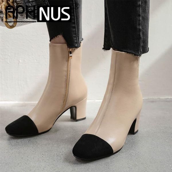 

aphnus женщин сапоги короткие лодыжки пинетки средние высокие каблуки насосы женщина 2020 обувь для женщин нью-ботинке, Black