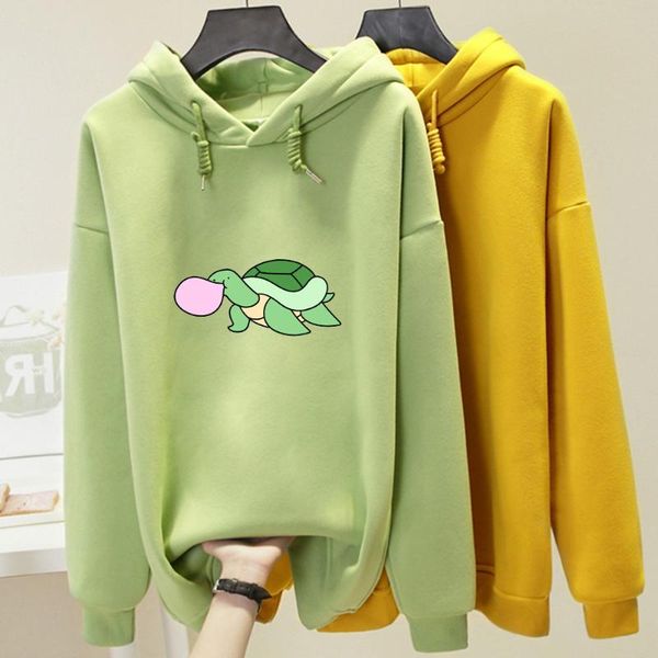

women's hoodies & sweatshirts cartoon turtle hoddie jackets for women 90's clothing style thick fleece winter thicken sweatshirt, Black