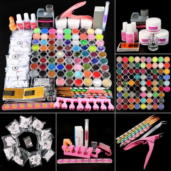 Pro Acryl Nail Art Kit 78 stks Acryl Poeder Glitter 120 ml Vloeibare Nail Art Kit Crystal Brush Skill Tool