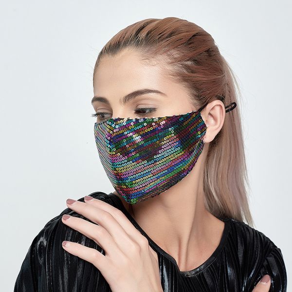 

washable shiny multicolor sequins shield pm2.5 fashion face cover mount masks anti-dust mouth bling mask wholesale