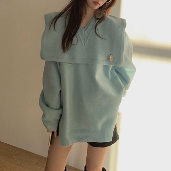 

korean version japanese sweater autumn winter fashion loose lazy v-neck split long sleeve knitting base wool sweater1, White;black