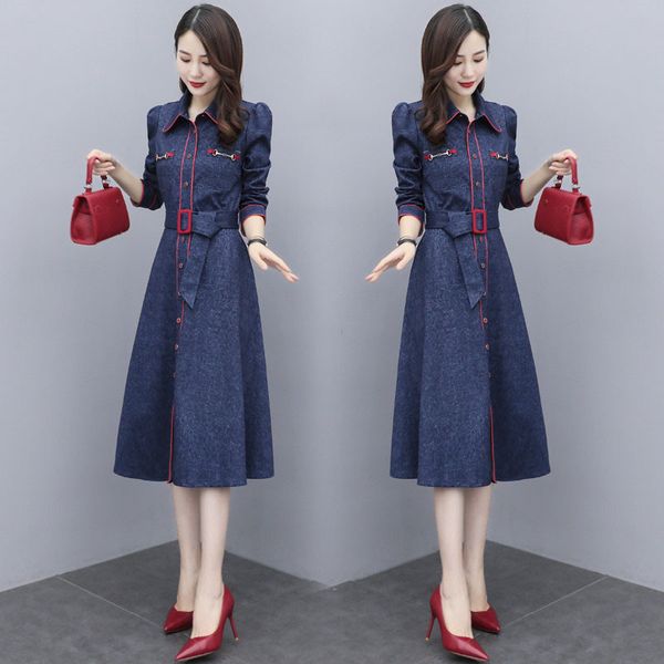 

casual autumn dressed 2021 new vintage korean style female temperament single-breasted dress dress-up longsleeve r490 9m8w, Black;gray