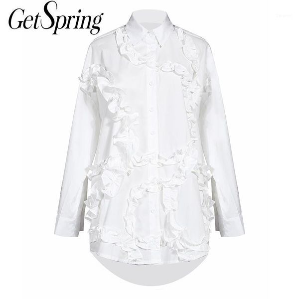 

getspring women blouse cotton white shirt ruffle stitching women shirt long sleeve fairy black ladies spring 20201