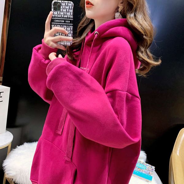 

net red plush thickened hooded sweater women's korean version loose lazy wind new autumn and winter foreign style coat in 2020, Black