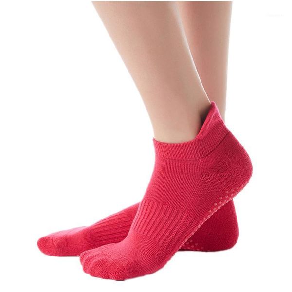 

sports socks women yoga non-slip grips thicken antislip silicone sole breathable cotton pilates pure barre ballet dance socks1, Black
