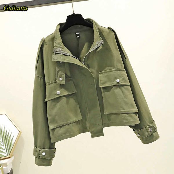 

guilantu spring summer bomber basic jacket women mandarin collar zipper casual loose streetwear jackets coat female work clothes, Black;brown