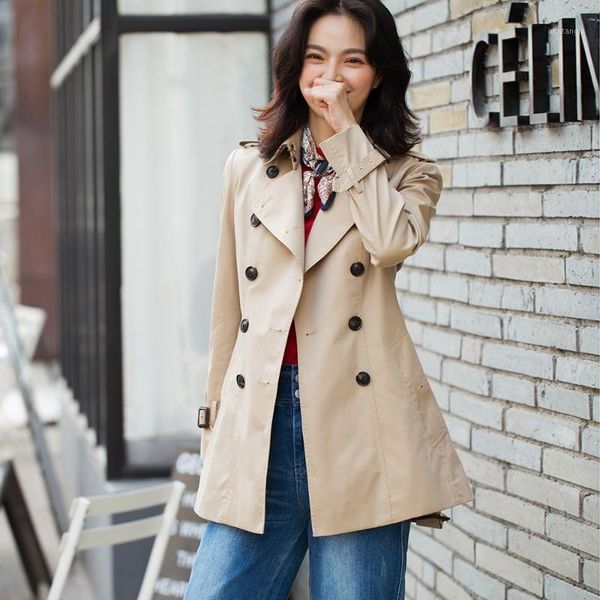 

spring and autumn coat women woman clothes 2020 new autumn fashion khaki navy blue belt mid-long coat trench office outwear1, Tan;black