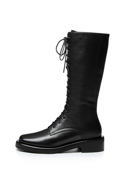 

sklfgxzy 2020 new autumn/winter the knee boots knight boots genuine leather women's cross strap european brands handmade, Black