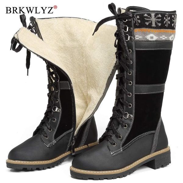 

new winter snow boots women faux fur waterproof low heel warm mid calf booties outdoor botas mujer thermal walking boots, Black