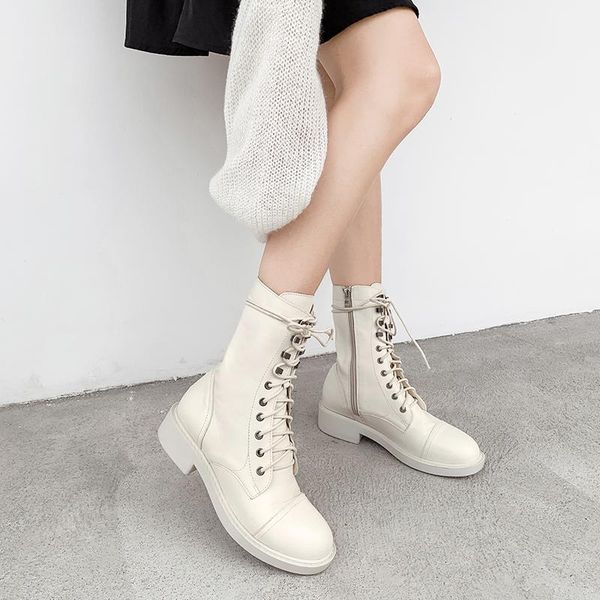 

white fashion woman boots-women round toe ankle booties women punk shoes 2020 rock low heels autumn winter snow boots ymb282, Black