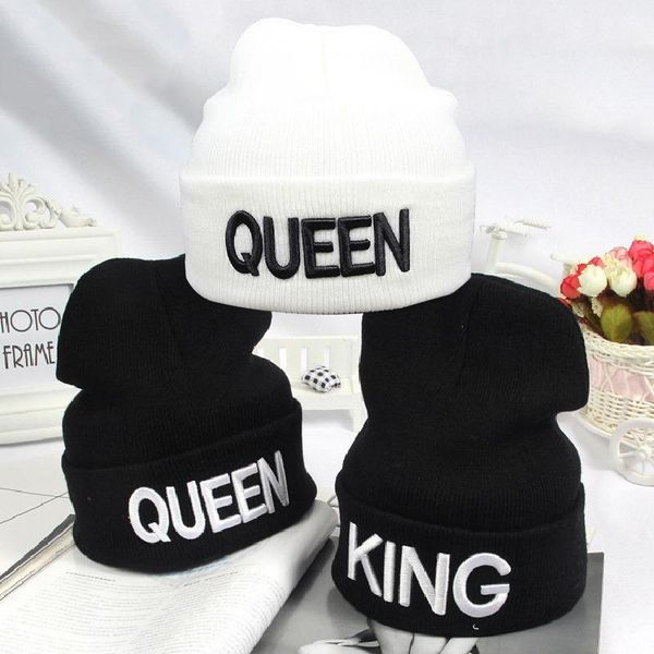 

beanies cap king queen letter embroidery warm winter hat knitted cap hip hop men women lovers street dance bonnet skullies black, Blue;gray