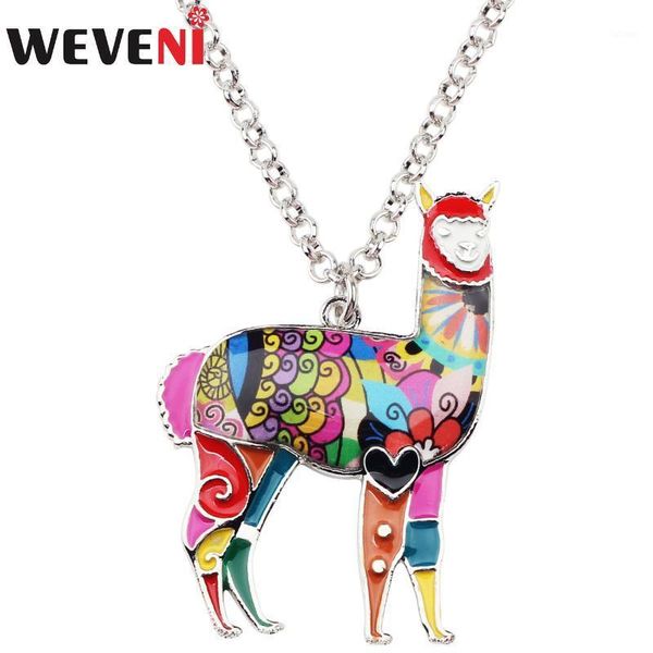 

weveni enamel alloy cartoon alpaca necklace pendant chain sweater choker novelty animal jewelry gift for women girls teen bijoux1, Silver