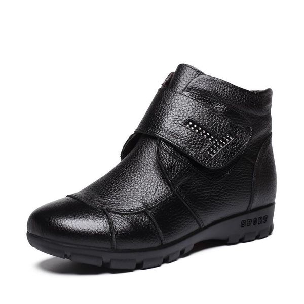 

plus size25-62 autumn winter shoes woman genuine leather flat snow boots ankle boots women thickening warm shoes women, Black