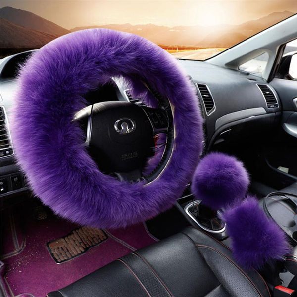 

long plush warm steering wheel cover woolen handbrake car accessory auto 3pcs winter warm steering handbrake gear cover