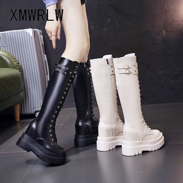 

xmwrlw pu leather women high boots fashion high heels shoes for women autumn boots ladies shoes 2020 autumn woman long boot, Black