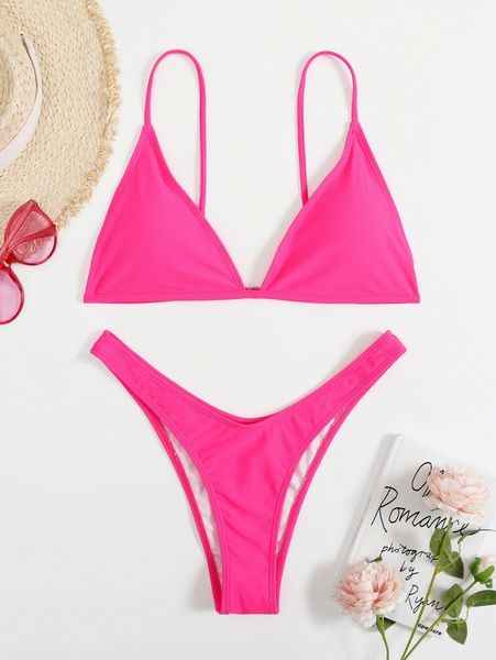 

solid triangle high cut bikini swimsuit u9rh#, White;black