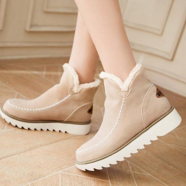 

women snow boots flat winter plus size platform ladies warm shoes 2020 new flock fur women's suede ankle boots female, Black