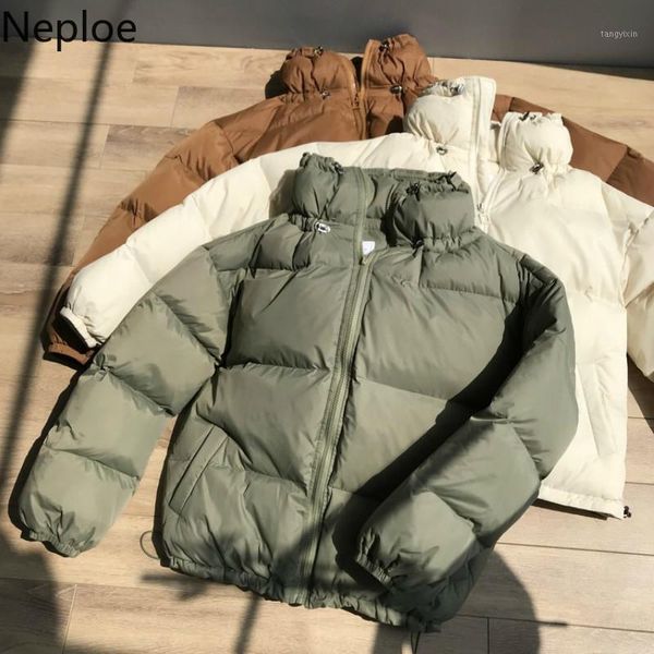 

neploe korean winter short cutton coat stand collar solid slim waist lace up parkas thicked long sleeve casaco feminino 468121, Black
