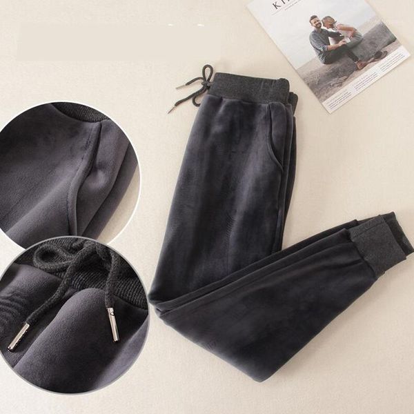 

2020 winter women pants plus size casual women's long trousers thick plus velvet warm harem pants loose gold velvet sweatpants1, Black;white