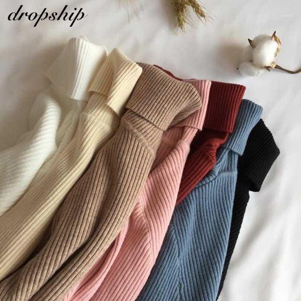 

2020 autumn winter thick sweater women knitted ribbed pullover sweater long sleeve turtleneck slim jumper soft warm pull femme1, White;black