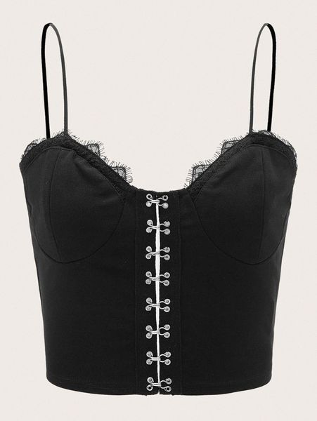 

lace trim hook and eye front bustier cami i8cd#, White