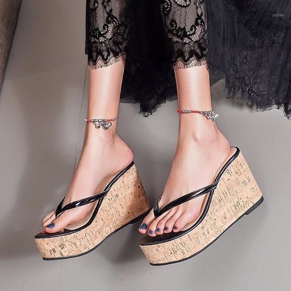 

slippers flip-flops ladies wedge heel platform soles super high sandals and women's shoes comfortable trend 1, Black